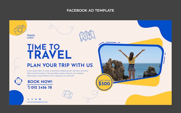 Facebook広告のフラットデザイン旅行テンプレート