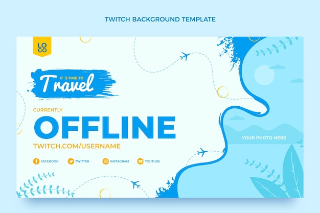 Flat design travel twitch background