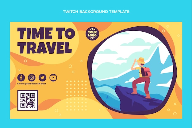 Flat design travel twitch background