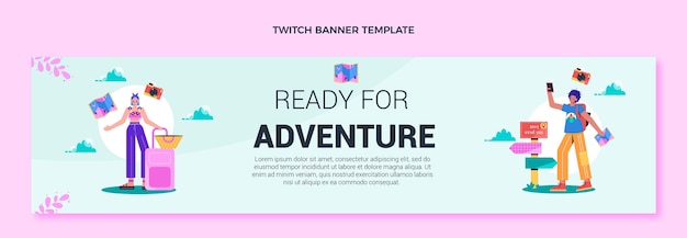 Flat design travel twitch banner template