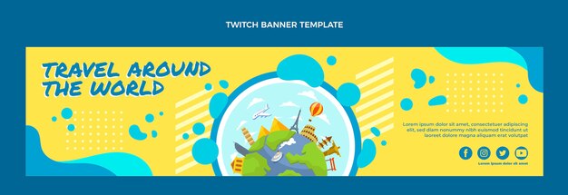 Flat design travel twitch banner template