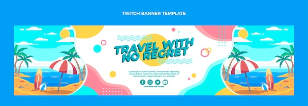 Free vector flat design travel twitch banner with beach