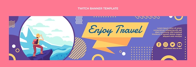 Free vector flat design travel twitch banner