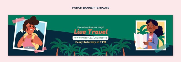 Flat design travel twitch banner