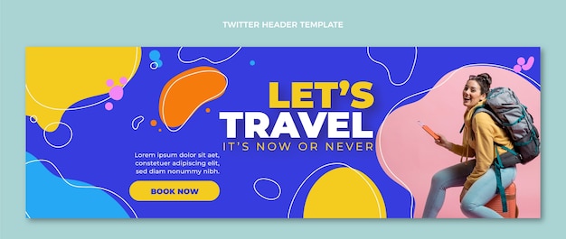 Vettore gratuito modello di intestazione twitter di viaggio design piatto