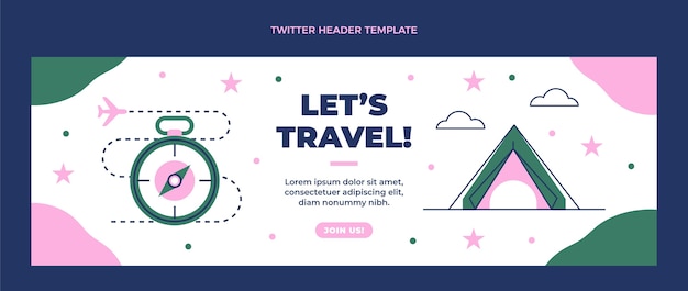 Vettore gratuito intestazione di twitter da viaggio dal design piatto