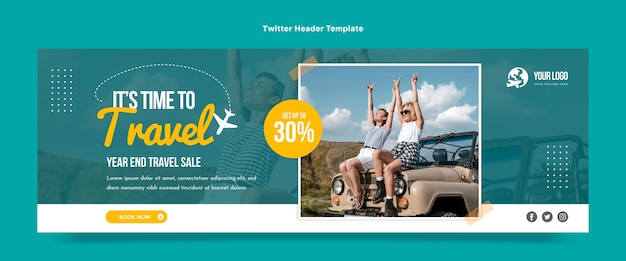 Design piatto dell'intestazione twitter di viaggio