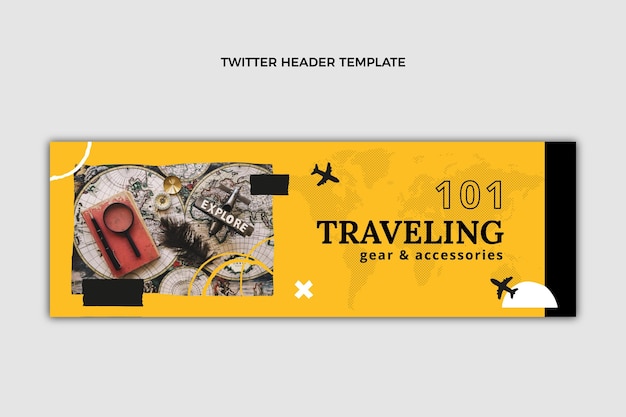 Intestazione di Twitter da viaggio dal design piatto