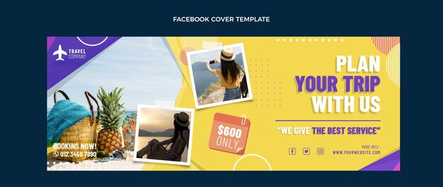 flat design travel the world facebook cover