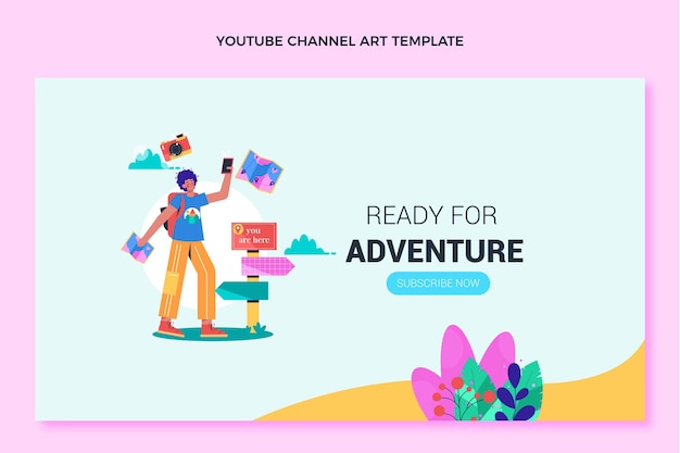 Flat design travel youtube channel art template