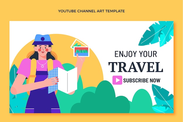 Modello di arte del canale youtube di viaggio di design piatto