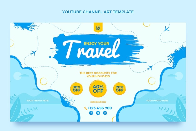 Flat design travel youtube channel art