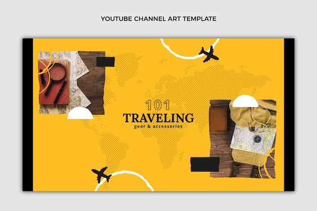 Vettore gratuito arte del canale youtube di viaggio di design piatto