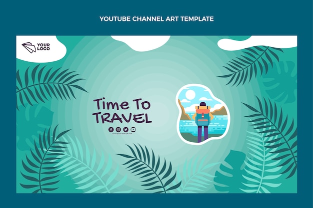 Vettore gratuito arte del canale youtube di viaggio di design piatto