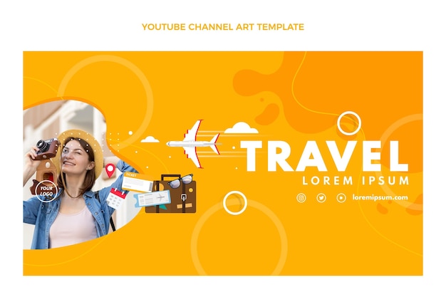 Плоский дизайн шаблона туристического канала youtube