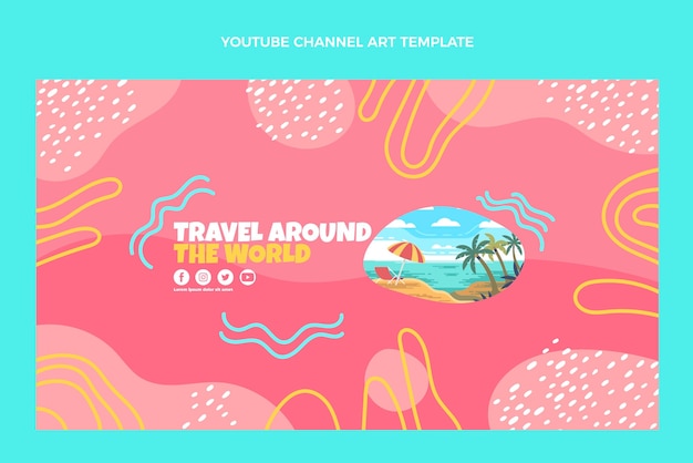 Free vector flat design travel youtube channel template