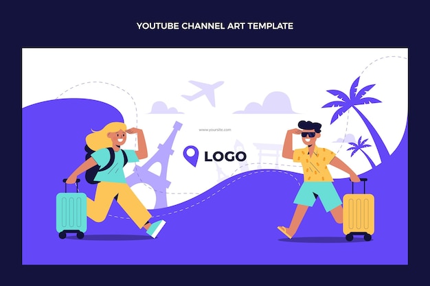 Free vector flat design travel youtube channel template