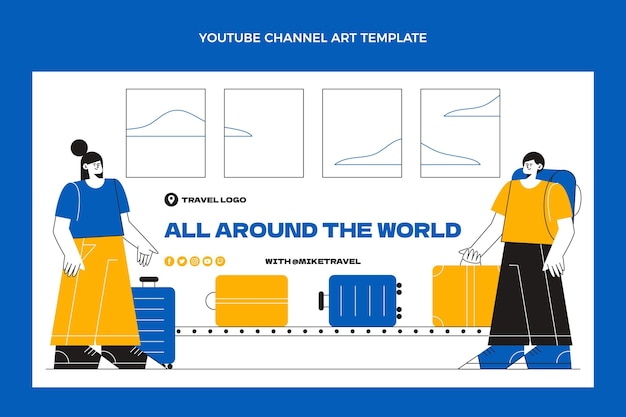 Vettore gratuito canale youtube di viaggio dal design piatto