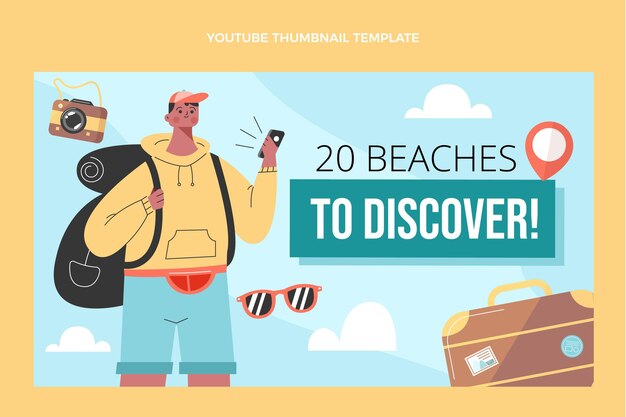 Flat design travel youtube thumbnail template