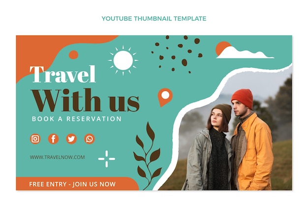 Free vector flat design of travel youtube thumbnail