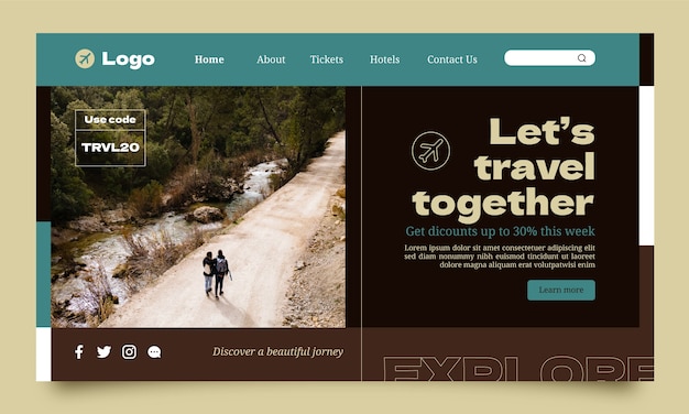 Free vector flat design traveling adventure landing page