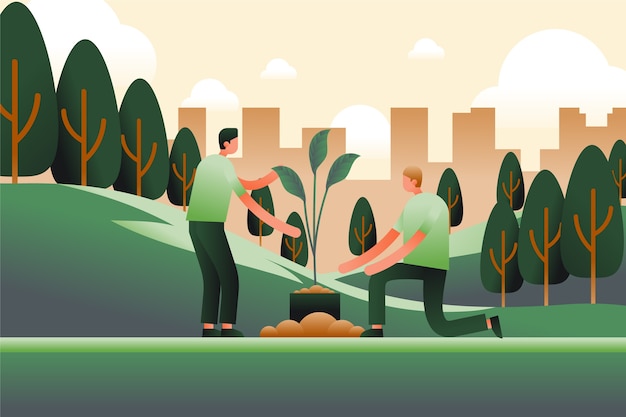 Flat design tree planting illustration