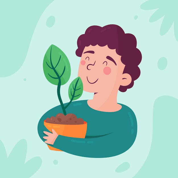 Flat design tree planting illustration