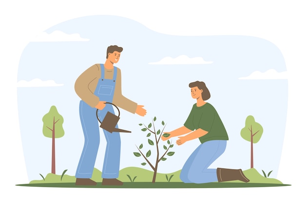 Free vector flat design tree planting illustration