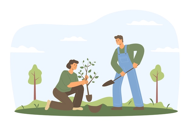 Free vector flat design tree planting illustration