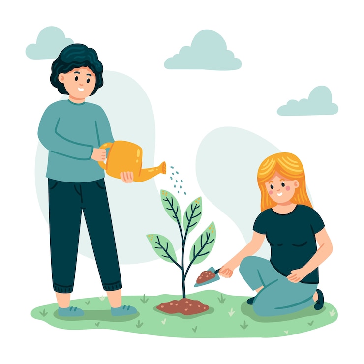 Free Vector flat design tree planting illustration