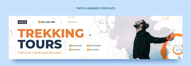 Free vector flat design trekking adventure twitch banner