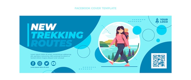 Vettore gratuito copertina facebook di trekking design piatto