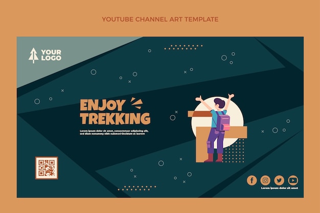 Free vector flat design trekking youtube channel art