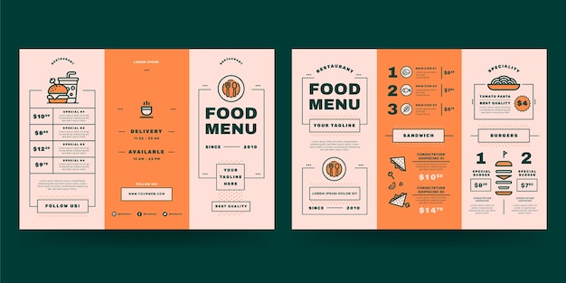 Modello di menu a tre ante dal design piatto