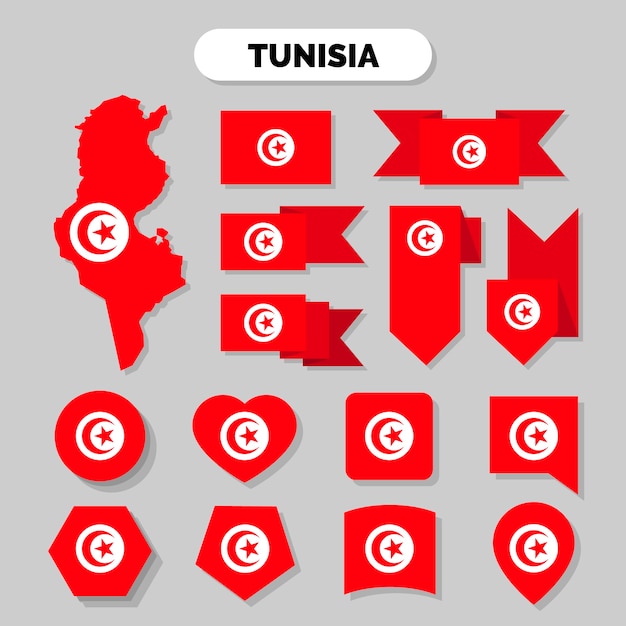 Vettore gratuito emblemi nazionali della tunisia dal design piatto