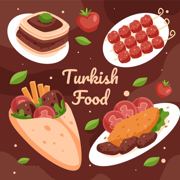 Плоский дизайн иллюстрации турецкой кухни