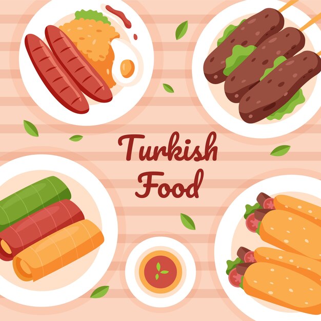 Плоский дизайн иллюстрации турецкой кухни