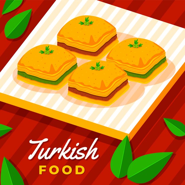 Плоский дизайн иллюстрации турецкой кухни