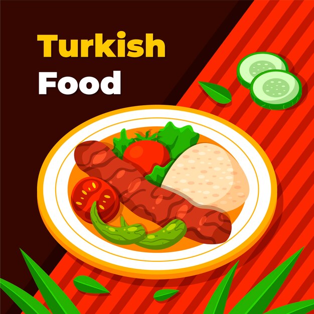 Flat design turkish food illustration