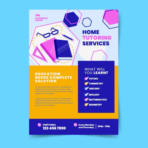 Free vector flat design tutoring flyer