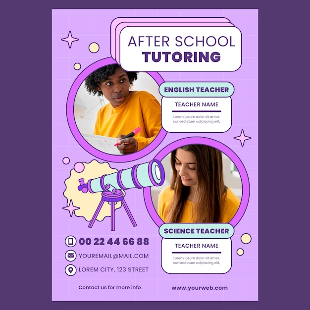 Vettore gratuito poster del servizio di tutoraggio dal design piatto