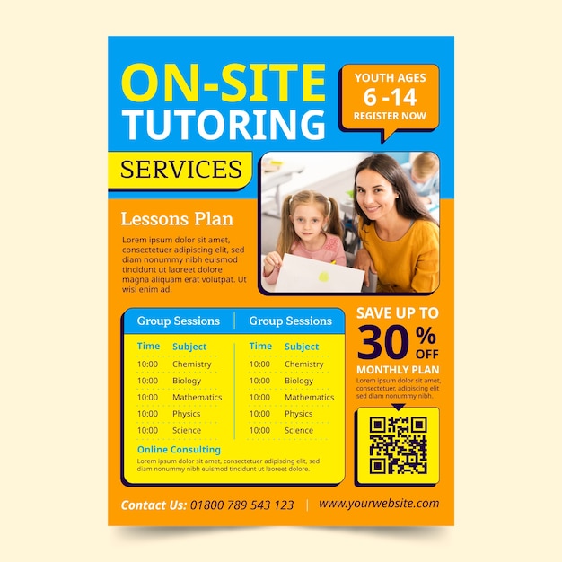 Free vector flat design tutoring service template