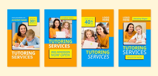 Free vector flat design tutoring service template