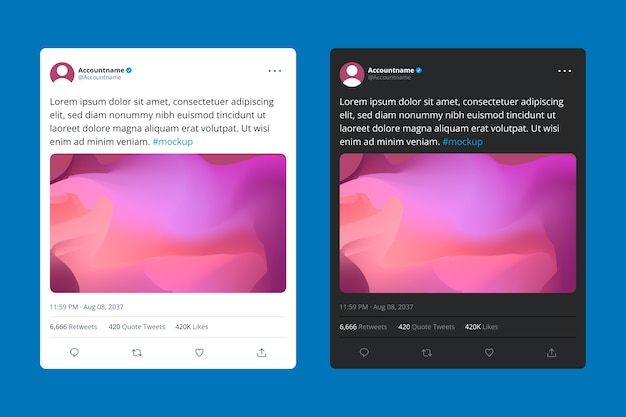 Vettore gratuito mockup di tweet dal design piatto