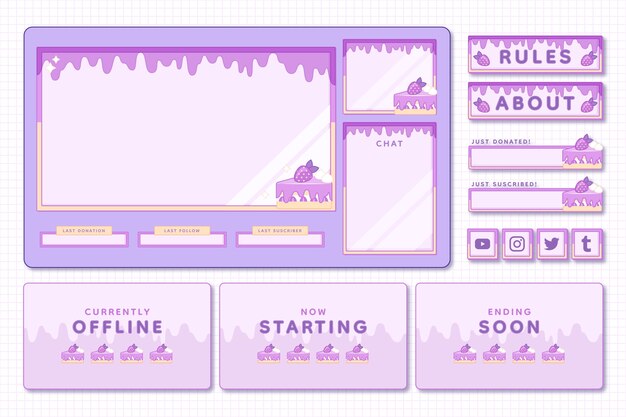 Flat design twitch platform panels set