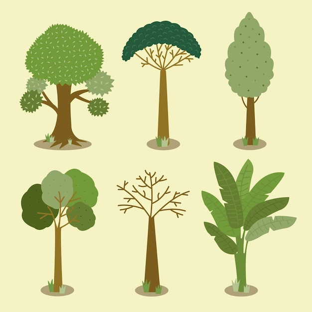 緑の木々コレクションのフラットデザインタイプ