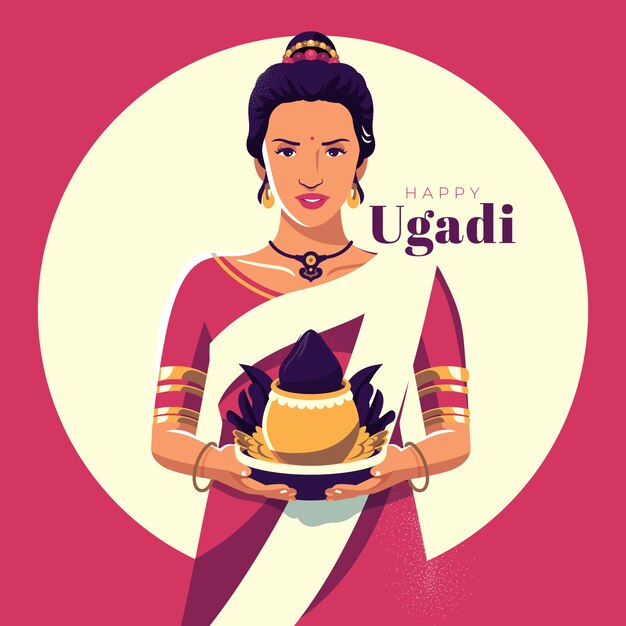 Free vector flat design ugadi concept