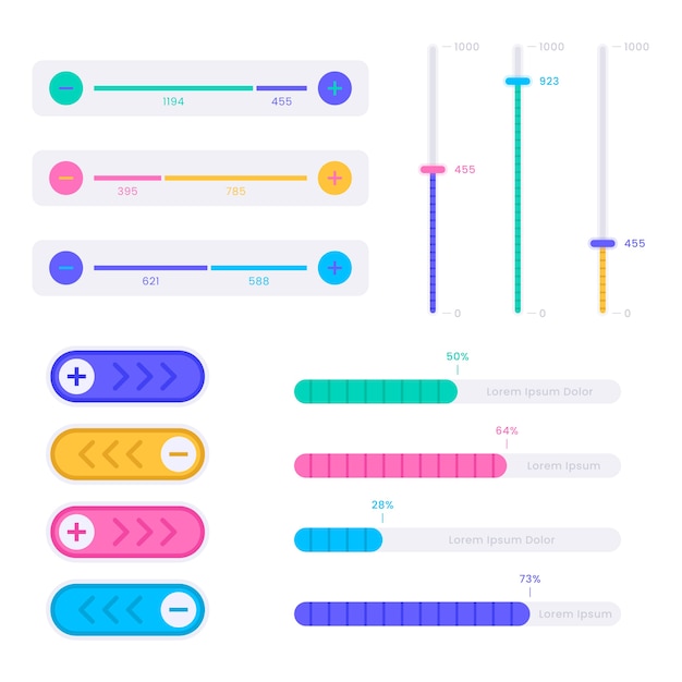 평면 디자인 UI 슬라이더 컬렉션