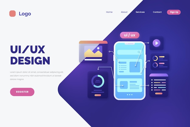 Ui design piatto e pagina di destinazione ux