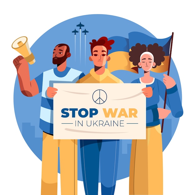 평면 디자인 우크라이나 전쟁 그림